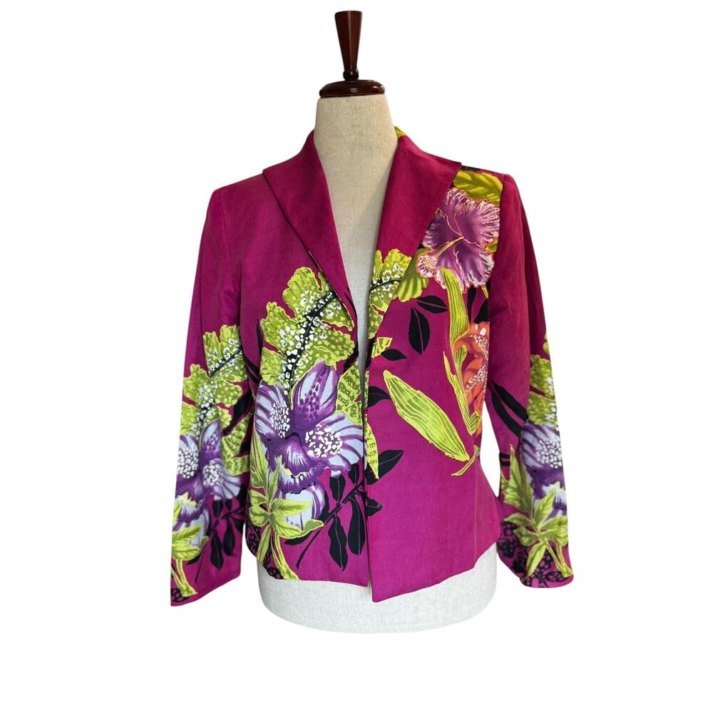Silk Club Pink Silk Linen Floral Blazer | Vintage Bold | Statement Coat | Size S